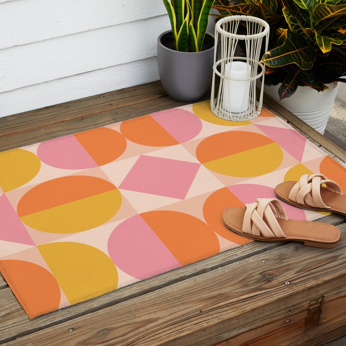 Mid Century Modern Geometric Abstract 833 Orange Pink and Yellow Outdoor Rug Gallery Image 2