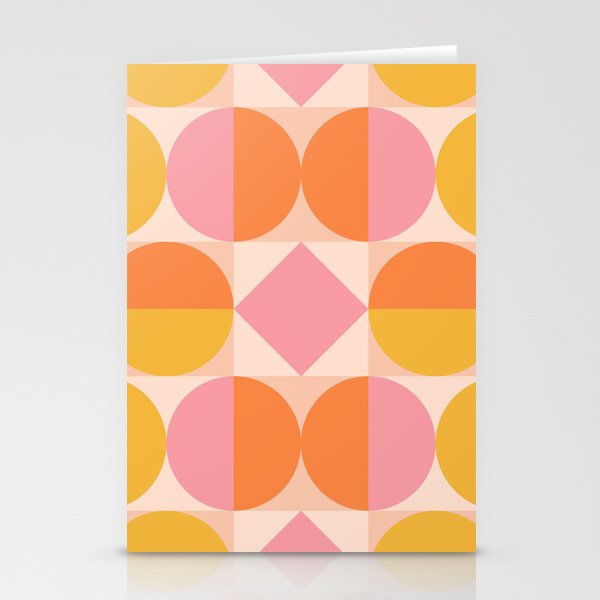 Mid Century Modern Geometric Abstract 833 Orange Pink and Yellow Stationery Card Gallery Image 1