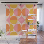 Mid Century Modern Geometric Abstract 833 Orange Pink and Yellow Wall Mural Gallery Image 1