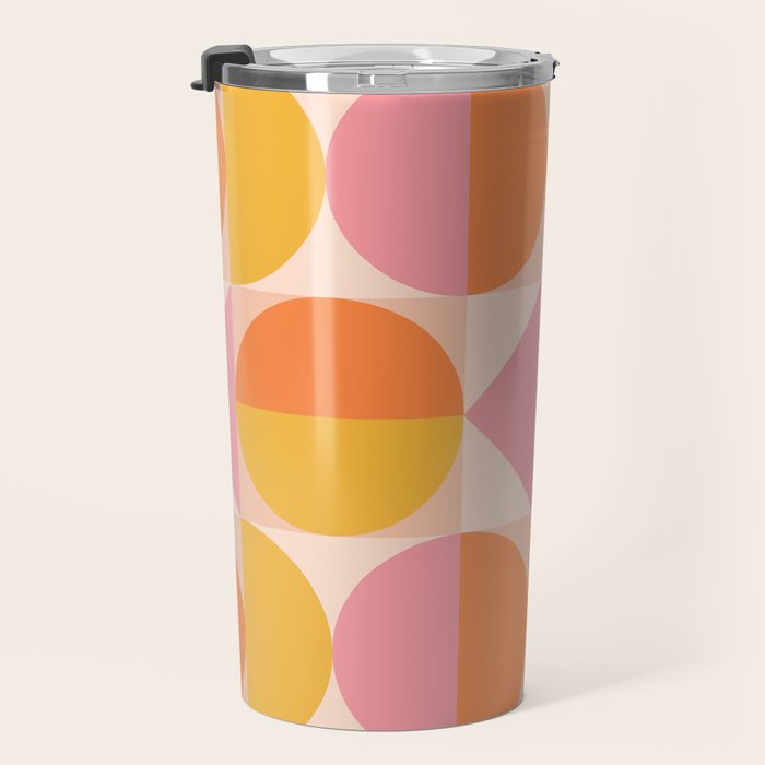 Mid Century Modern Geometric Abstract 833 Orange Pink and Yellow Travel Mug Gallery Image 3