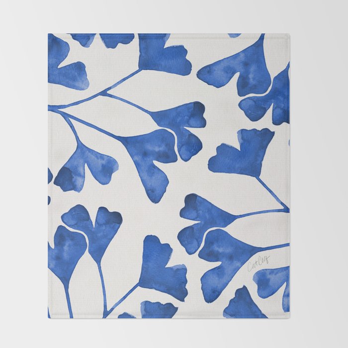 Ginkgo Biloba - Navy Throw Blanket Gallery Image 2