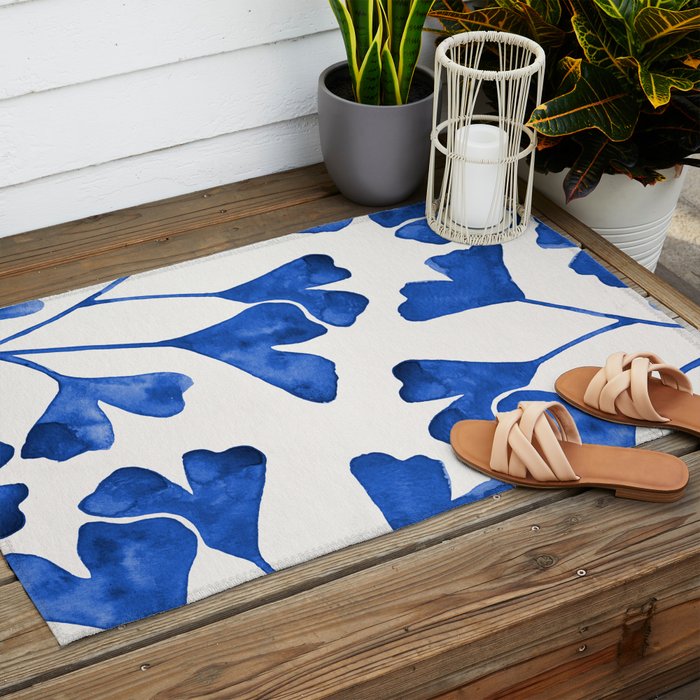 Ginkgo Biloba - Navy Outdoor Rug Gallery Image 2