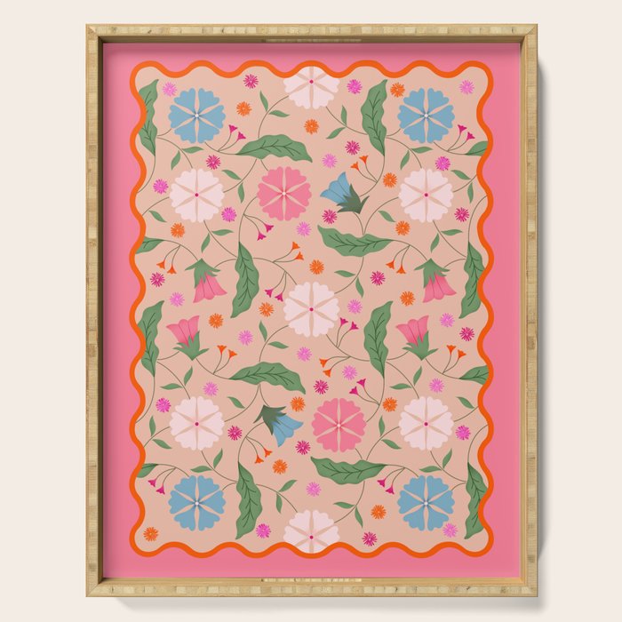 Wavy Garden - Vintage Floral Art Serving Tray Gallery Image 1