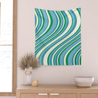Wavy Stripes XXVII - Beachy Blue and Green Wall Tapestry Gallery Image 2