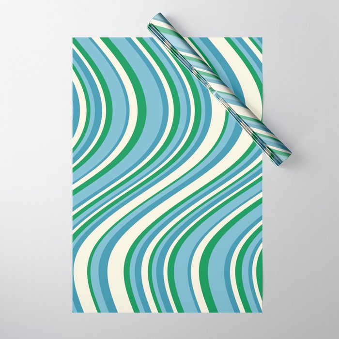 Wavy Stripes XXVII - Beachy Blue and Green Wrapping Paper Gallery Image 1