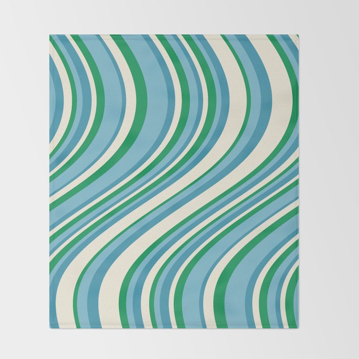 Wavy Stripes XXVII - Beachy Blue and Green Throw Blanket Gallery Image 2