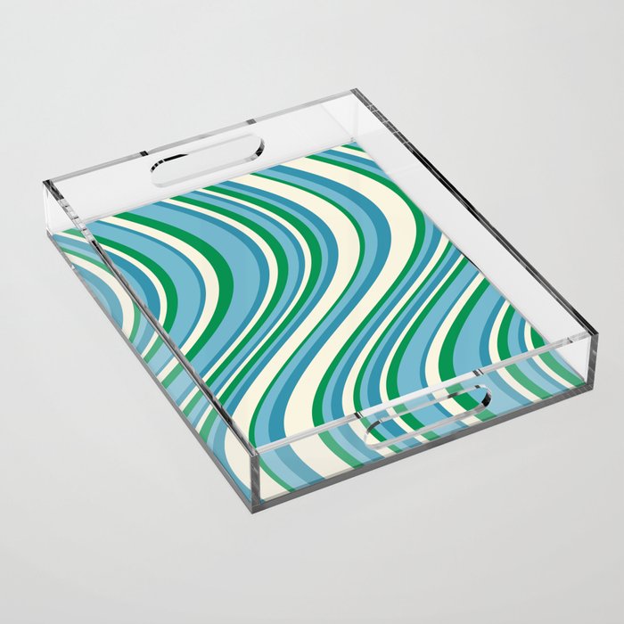 Wavy Stripes XXVII - Beachy Blue and Green Acrylic Tray Gallery Image 1