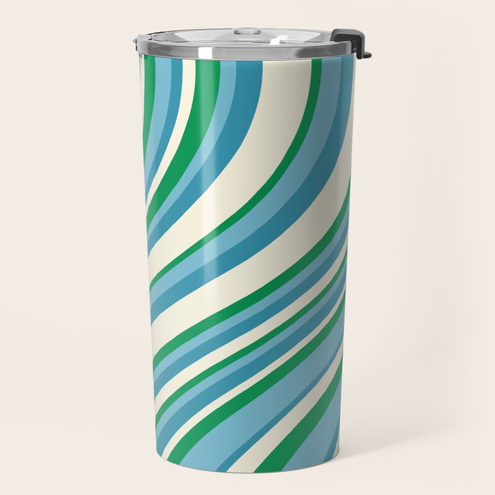 Wavy Stripes XXVII - Beachy Blue and Green Travel Mug Gallery Image 2