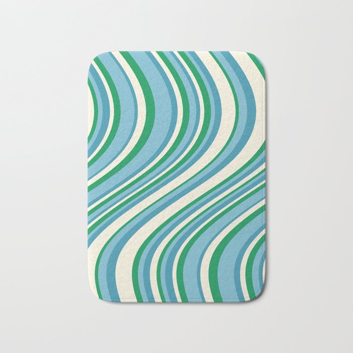 Wavy Stripes XXVII - Beachy Blue and Green Bath Mat Gallery Image 1