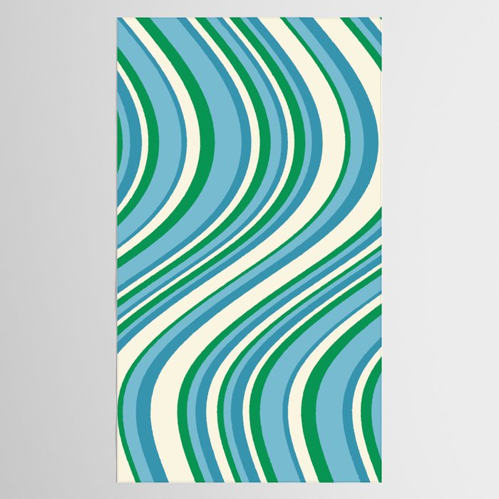 Wavy Stripes XXVII - Beachy Blue and Green Tablecloth Gallery Image 2