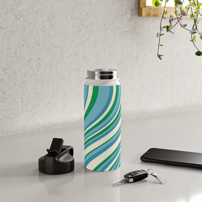 Wavy Stripes XXVII - Beachy Blue and Green Water Bottle Gallery Image 4