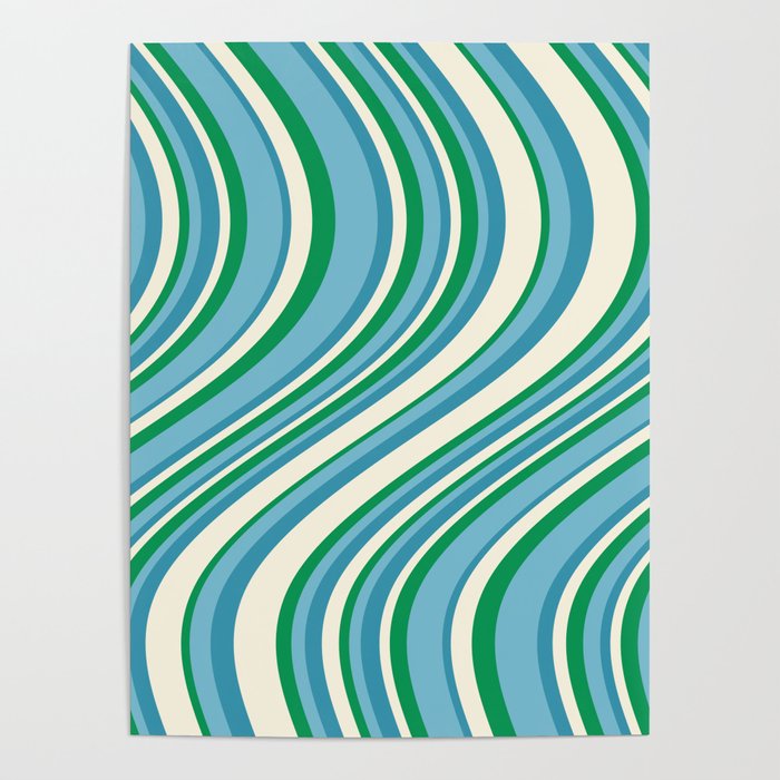 Wavy Stripes XXVII - Beachy Blue and Green Poster Gallery Image 4