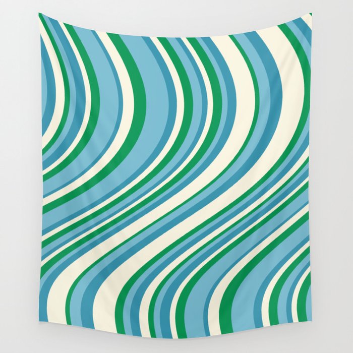 Wavy Stripes XXVII - Beachy Blue and Green Wall Tapestry Gallery Image 4