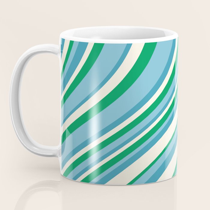 Wavy Stripes XXVII - Beachy Blue and Green Coffee Mug Gallery Image 3