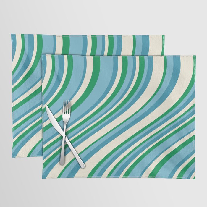 Wavy Stripes XXVII - Beachy Blue and Green Placemat Gallery Image 1