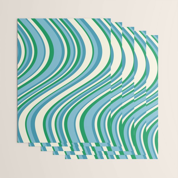 Wavy Stripes XXVII - Beachy Blue and Green Wrapping Paper Gallery Image 3