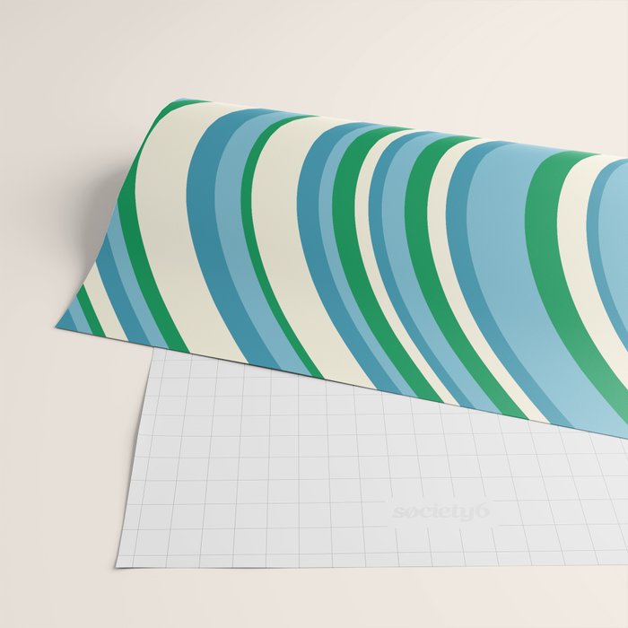 Wavy Stripes XXVII - Beachy Blue and Green Wrapping Paper Gallery Image 2