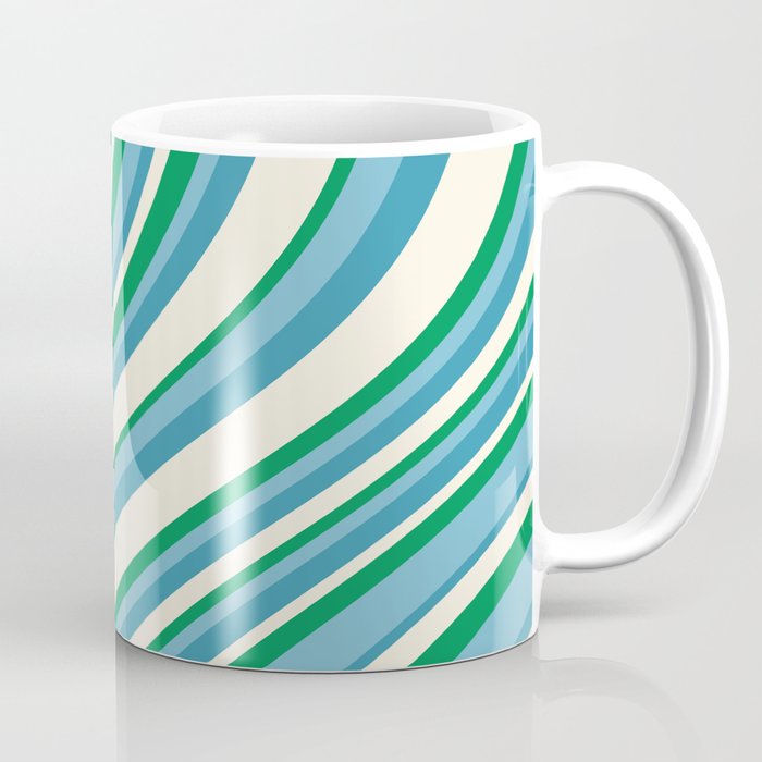 Wavy Stripes XXVII - Beachy Blue and Green Coffee Mug Gallery Image 1