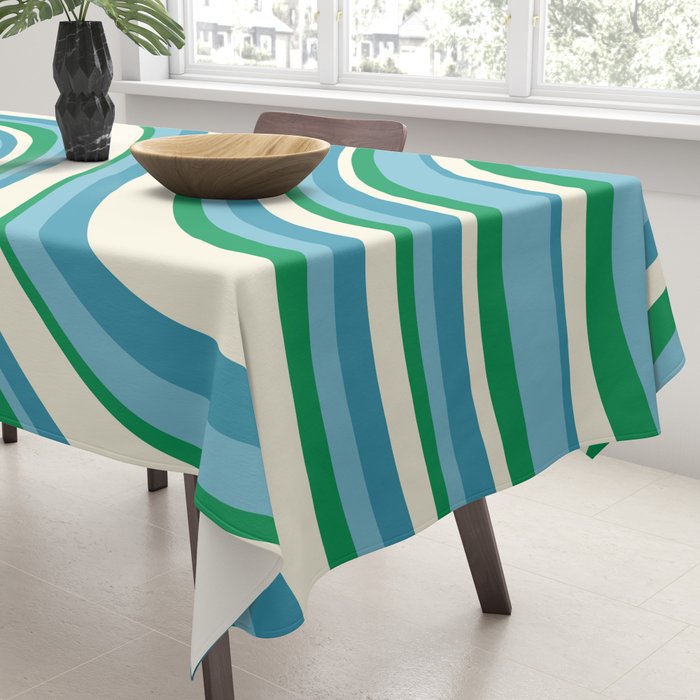 Wavy Stripes XXVII - Beachy Blue and Green Tablecloth Gallery Image 3