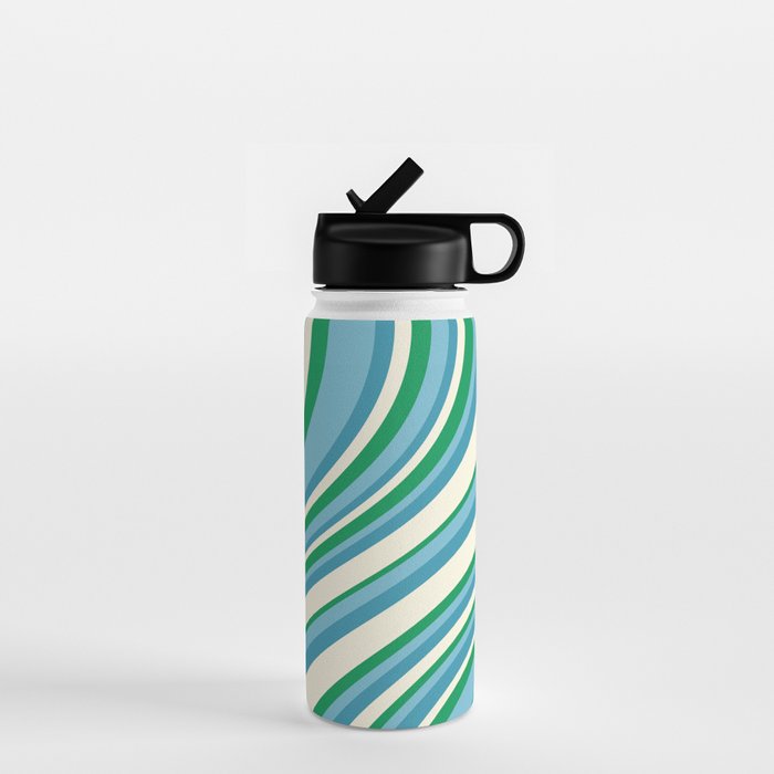Wavy Stripes XXVII - Beachy Blue and Green Water Bottle Gallery Image 1