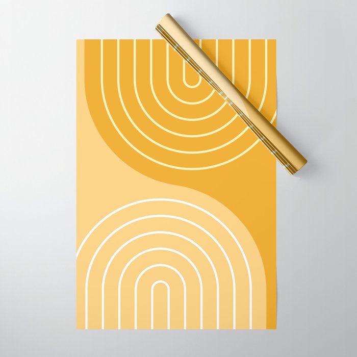 Geometric Lines Rainbow Abstract 11 in Mustard Yellow Gold Wrapping Paper Gallery Image 1