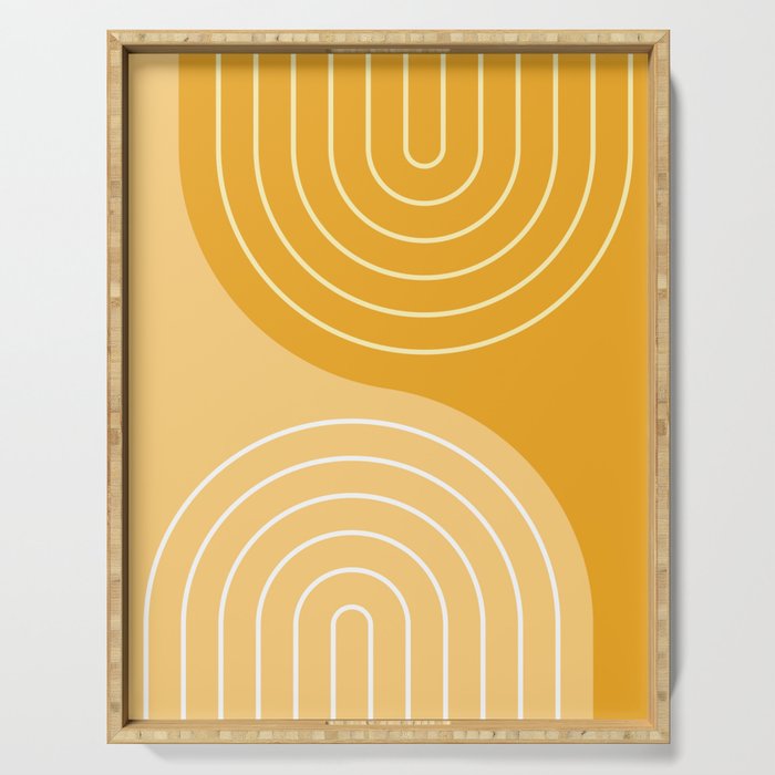 Geometric Lines Rainbow Abstract 11 in Mustard Yellow Gold Serving Tray Gallery Image 1