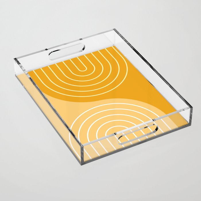 Geometric Lines Rainbow Abstract 11 in Mustard Yellow Gold Acrylic Tray Gallery Image 1