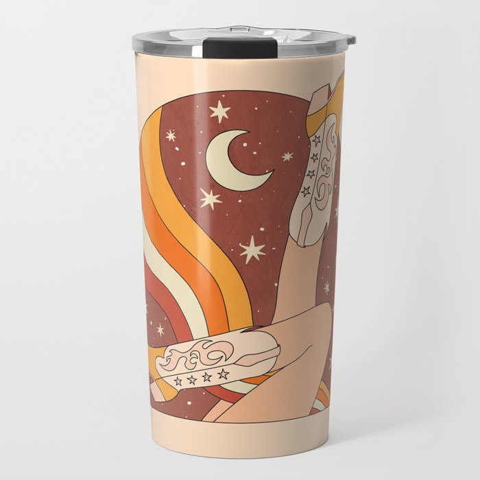 Neutral 70s Western Boots Travel Mug Gallery Image 1