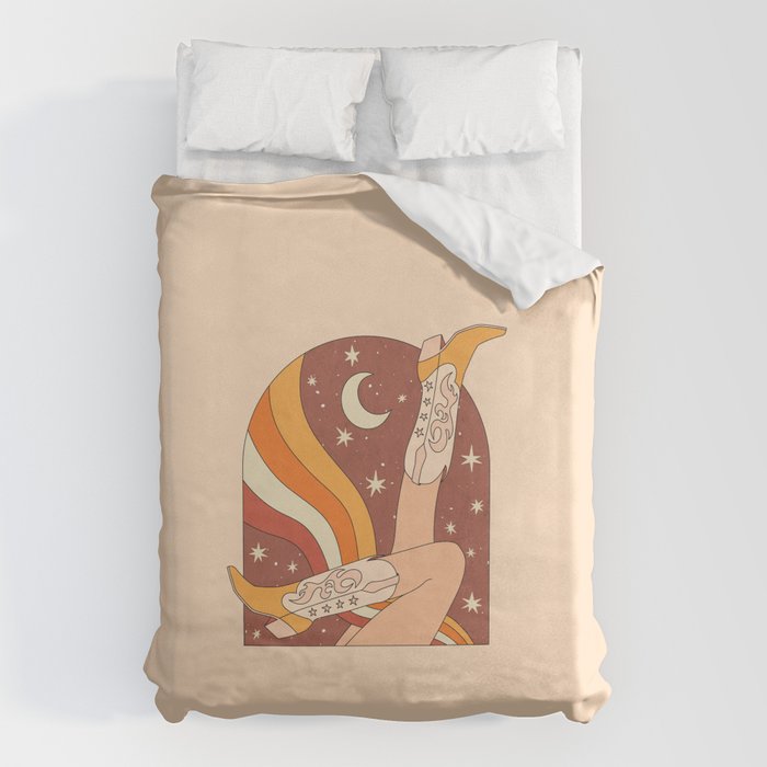 Neutral 70s Western Boots Duvet Cover Gallery Image 1