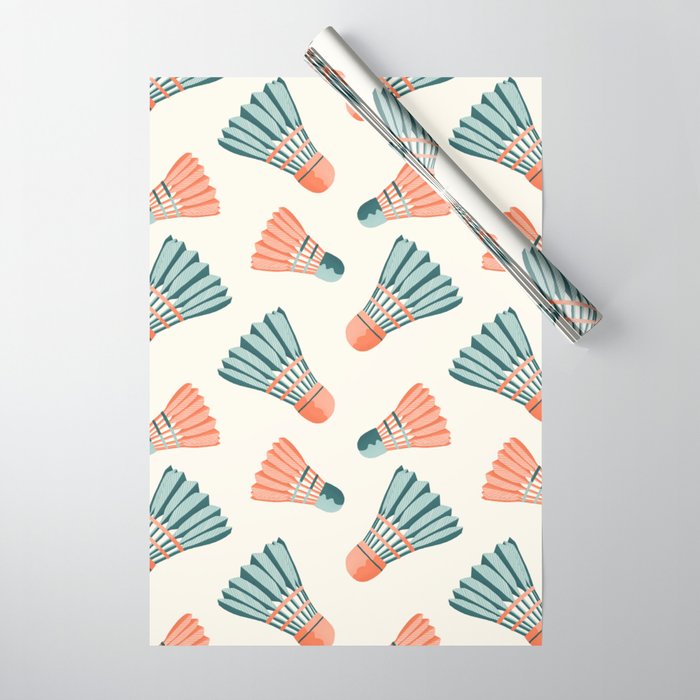 Orange and teal vintage badminton shuttlecocks Wrapping Paper Gallery Image 1