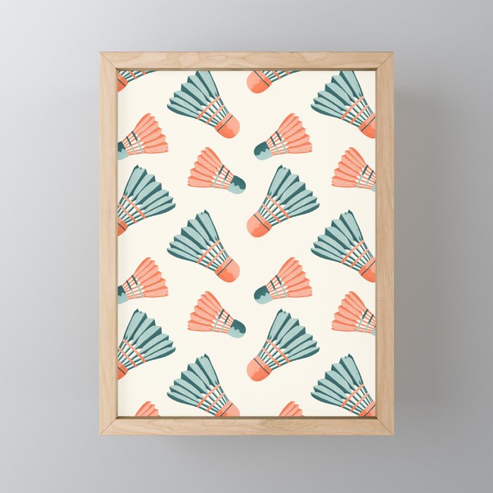 Orange and teal vintage badminton shuttlecocks Mini Art Print Gallery Image 1