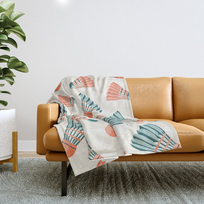 Orange and teal vintage badminton shuttlecocks Throw Blanket Gallery Image 1