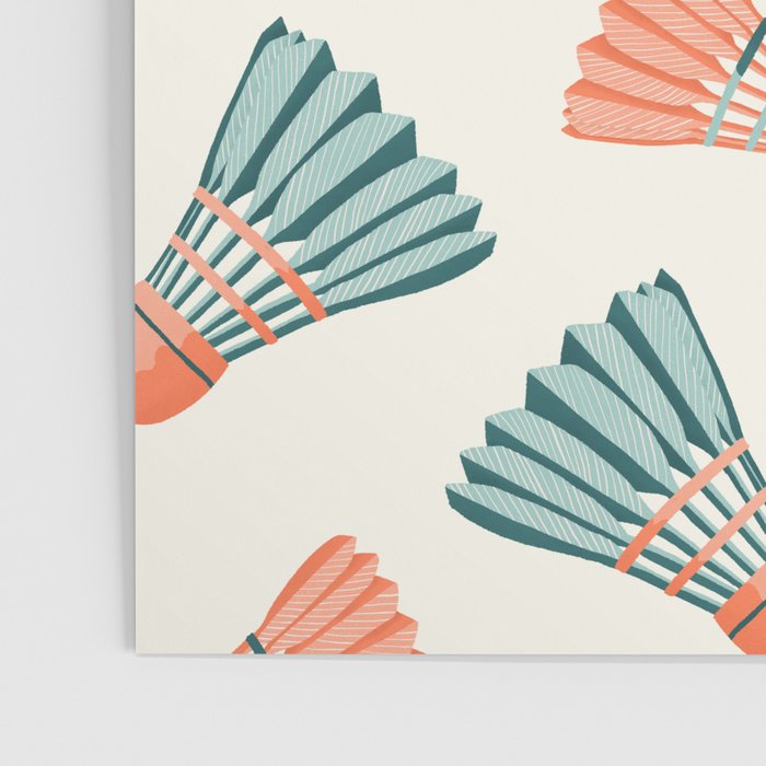 Orange and teal vintage badminton shuttlecocks Poster Gallery Image 3