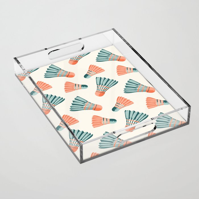 Orange and teal vintage badminton shuttlecocks Acrylic Tray Gallery Image 1