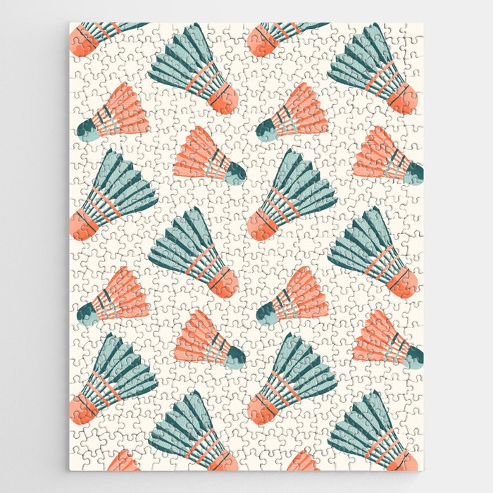 Orange and teal vintage badminton shuttlecocks Jigsaw Puzzle Gallery Image 1