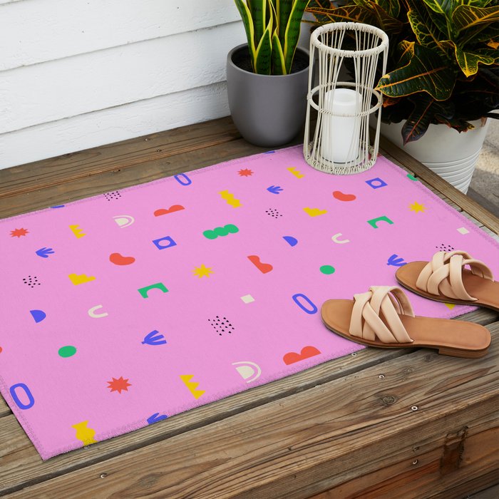 Abstract colorful organic shape art pattern Outdoor Rug Gallery Image 2