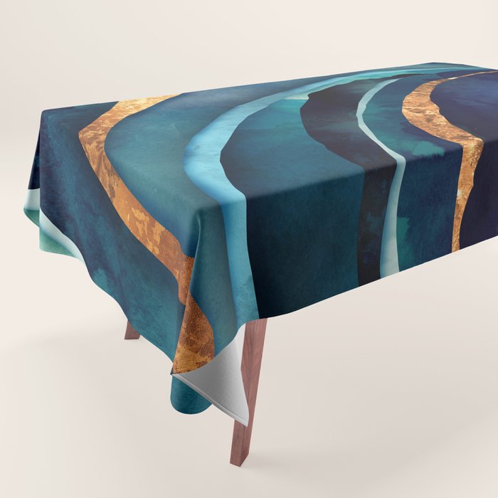Abstract Blue with Gold Tablecloth Gallery Image 1