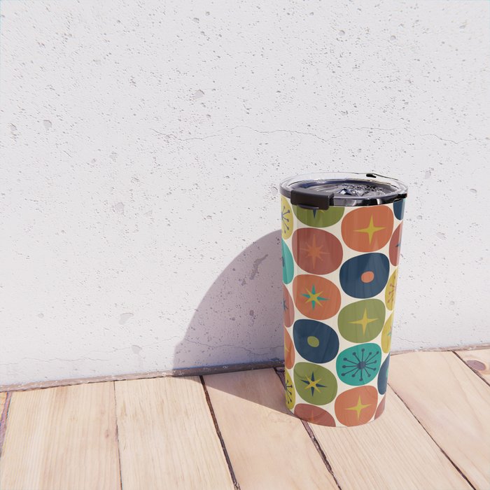 Mid Century Modern Retro Atomic Future Pattern in Mid Mod Colors on Cream Travel Mug Gallery Image 4