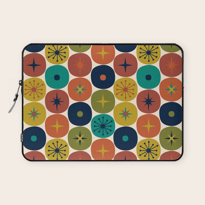 Mid Century Modern Retro Atomic Future Pattern in Mid Mod Colors on Cream Laptop Sleeve Gallery Image 1