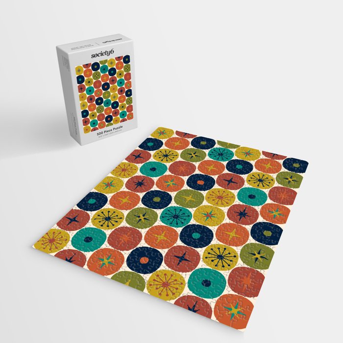 Mid Century Modern Retro Atomic Future Pattern in Mid Mod Colors on Cream Jigsaw Puzzle Gallery Image 2