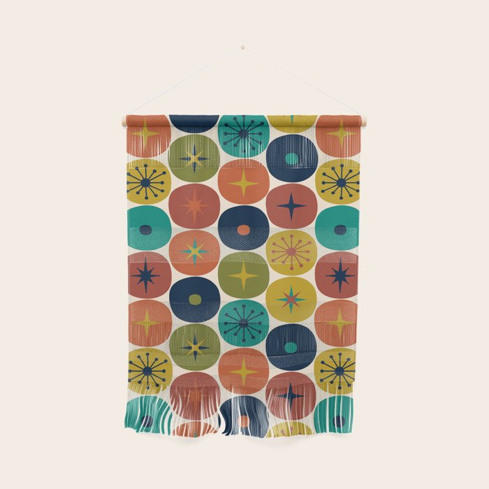 Mid Century Modern Retro Atomic Future Pattern in Mid Mod Colors on Cream Wall Hanging Gallery Image 1