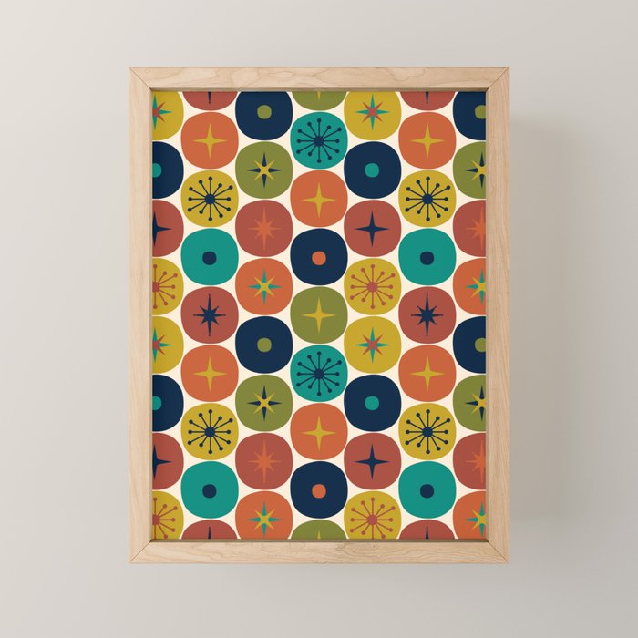 Mid Century Modern Retro Atomic Future Pattern in Mid Mod Colors on Cream Mini Art Print Gallery Image 1