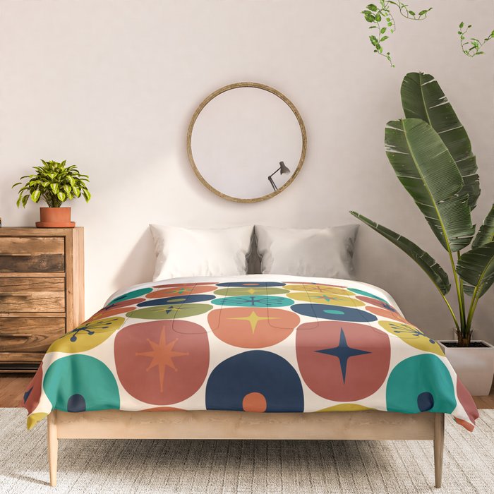 Mid Century Modern Retro Atomic Future Pattern in Mid Mod Colors on Cream Comforter Gallery Image 3