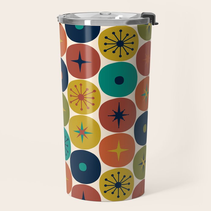 Mid Century Modern Retro Atomic Future Pattern in Mid Mod Colors on Cream Travel Mug Gallery Image 2