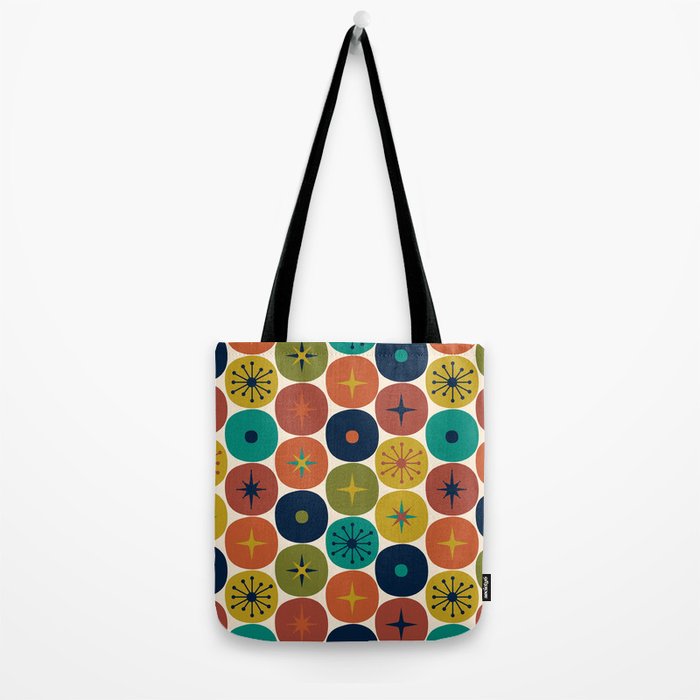 Mid Century Modern Retro Atomic Future Pattern in Mid Mod Colors on Cream Tote Bag Gallery Image 2