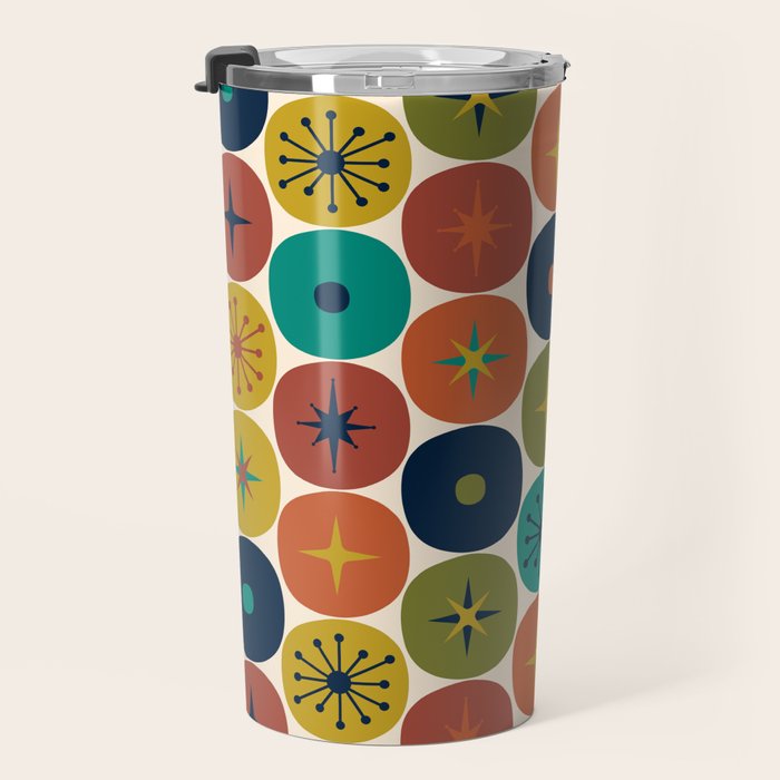 Mid Century Modern Retro Atomic Future Pattern in Mid Mod Colors on Cream Travel Mug Gallery Image 3