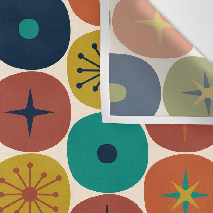 Mid Century Modern Retro Atomic Future Pattern in Mid Mod Colors on Cream Wall Tapestry Gallery Image 3