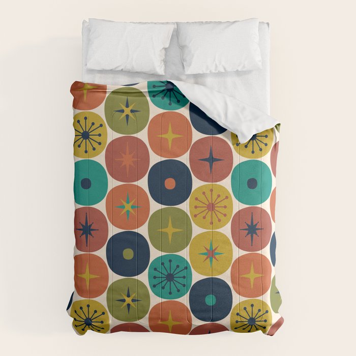 Mid Century Modern Retro Atomic Future Pattern in Mid Mod Colors on Cream Comforter Gallery Image 1