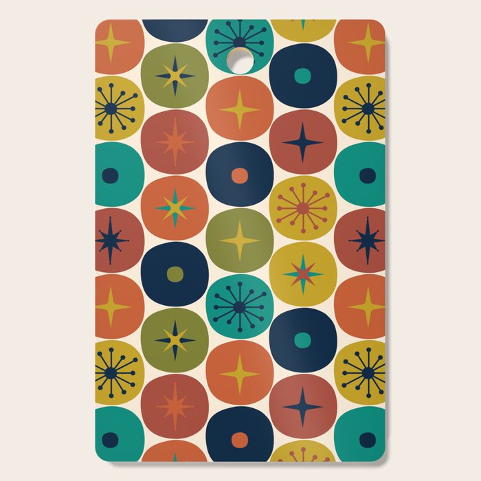 Mid Century Modern Retro Atomic Future Pattern in Mid Mod Colors on Cream Cutting Board Gallery Image 1