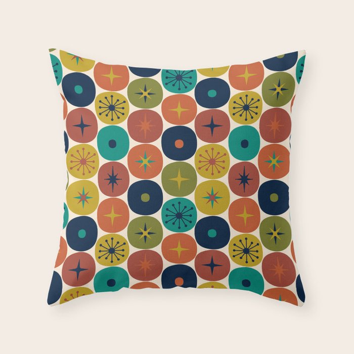 Mid Century Modern Retro Atomic Future Pattern in Mid Mod Colors on Cream Throw Pillow Gallery Image 6